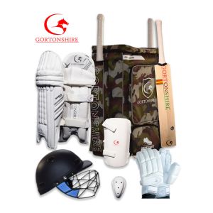 Gortonshire Super Saver Deal 1 Gortonshire English Willow Bat, Leg Guards, Gloves, Guard, Kit Bag, Helmet, Thigh Guard